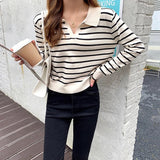 Korean Long Sleeve Striped Blouse