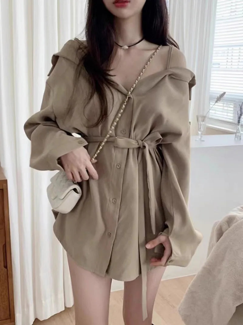 off shoulder dress korean Style:Dress F it ensures an elegant purchase-year_2024 LILITH CREAM CHECK MIDI