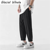Korean Men's Solid Baggy Light Trousers