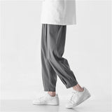 Korean Men's Solid Baggy Light Trousers