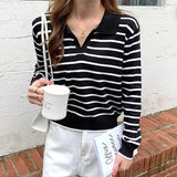 Korean Long Sleeve Striped Blouse