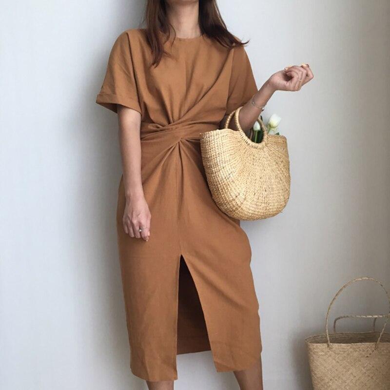 korean cotton dress Huiyige summer women's cotton short-sleeved dress floral dress Korean style loose sweet dress mid-length