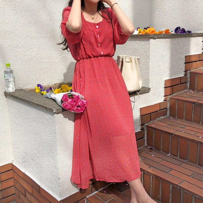 korean style maxi dress Japanese and Korean Style Waist-Cinching Chiffon Maxi Dress for Women