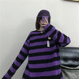 Korean T Shirt Striped Purple