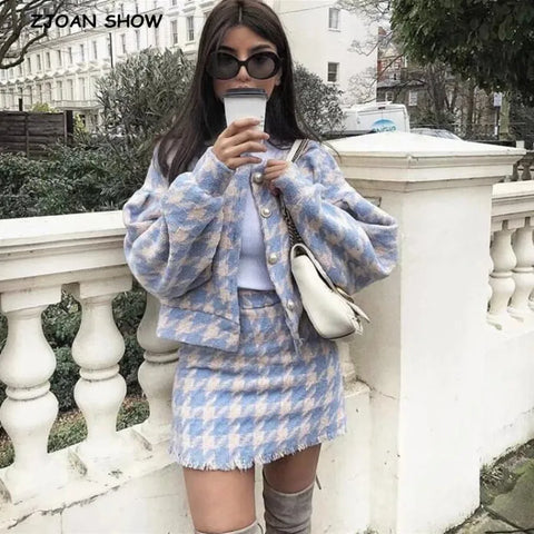 Korean Vintage Plaid Set