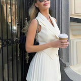 Elegant Korean Two-Piece V-Neck Vest & Pleated Skirt
