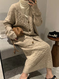 Korean Knitted Two-Piece Set – Cozy Cardigan & Skirt