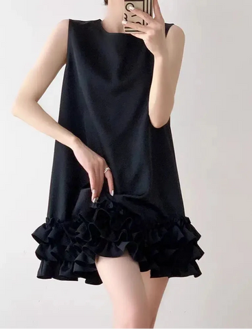 Korean Black Ruffle Dress