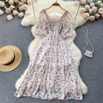 Square Collar Floral Chiffon Dress