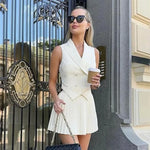 Elegant Korean Two-Piece V-Neck Vest & Pleated Skirt