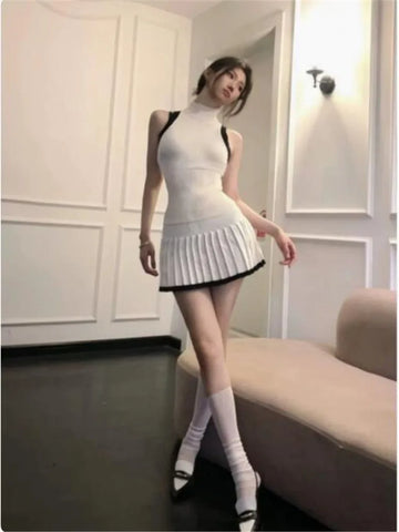 Korean Knitted Two-Piece – Vest & High-Waist Skirt