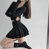 Korean Preppy Style Double Pleated Skirt