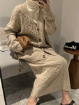 Korean Knitted Two-Piece Set – Cozy Cardigan & Skirt