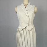 Elegant Korean Two-Piece V-Neck Vest & Pleated Skirt