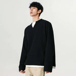 Round-neck sweatshirt with retro stitching