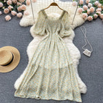 Square Collar Floral Chiffon Dress