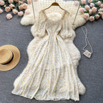 Square Collar Floral Chiffon Dress