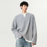 Round-neck sweatshirt with retro stitching