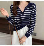 Korean Long Sleeve Striped Blouse
