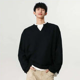 Round-neck sweatshirt with retro stitching