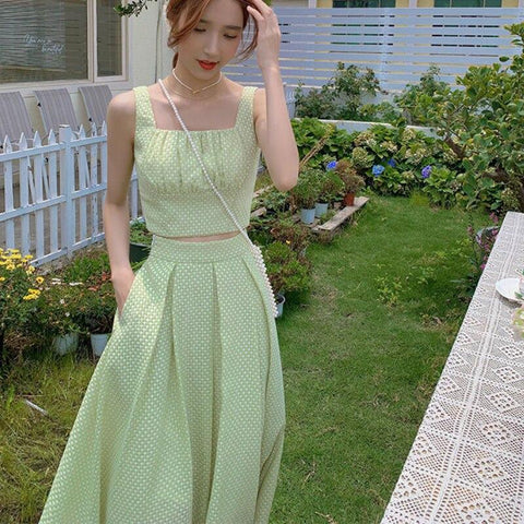 korean dress green Beige Floral Lace Modern Hanbok Dress in Light Green, F