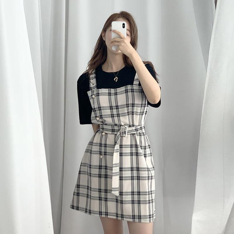 Plaid Pinafore Dress Korean Korean Pants Outfit Female Korean