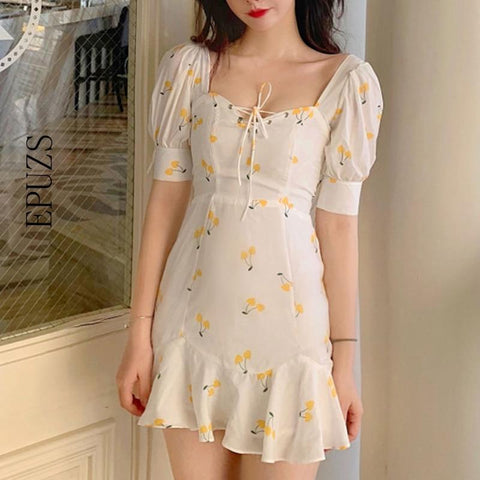 cute kpop dress Generic Women's Slim Dress Party Printed French Korean Style Mini Dress, Small, Pnnrk at Amazon Women's Clothing store