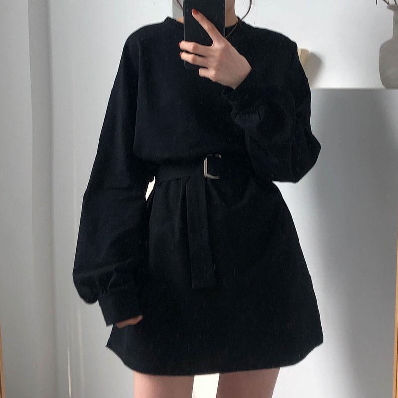 korean oversized dress Casual Style Cotton Hoodie Dress Oversized Korean Dress in Purplish Red Coffee Black One Size