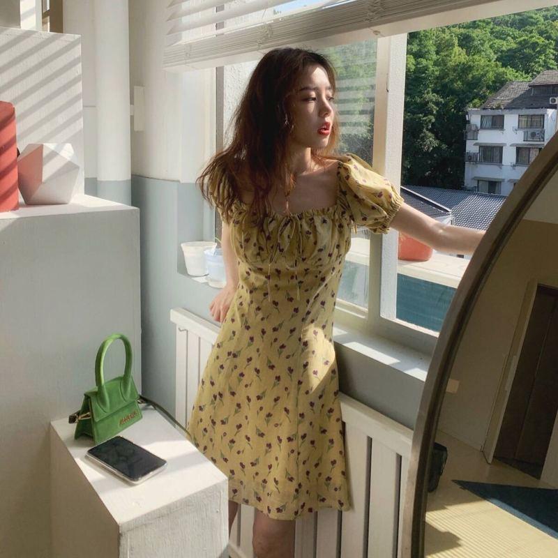 Korean Dress Yellow Flowery | Korean Style Shop Korean Dress Yellow Flowery | Korean Style Shop