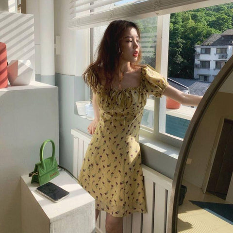 Korean Dress Yellow Flowery | Korean Style Shop Korean Dress Yellow Flowery | Korean Style Shop