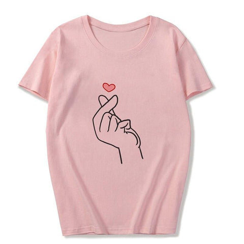 Korean T Shirt Music Finger Heart